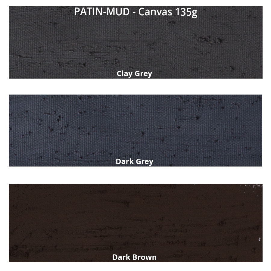 PATIN-MUD 3er Set - Dunkle Farben - Patinierschlamm - Farbkarte auf weißer Canvas
