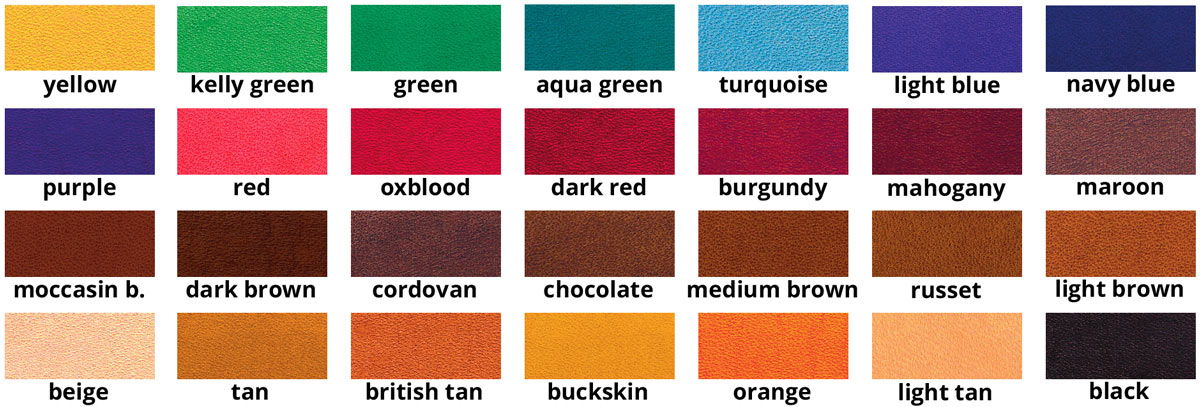 Fiebings Leather Dye Colour Chart / Nuancier / Farbkarte