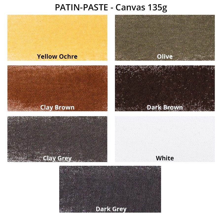 PATIN-GEL-SET XXL - 7 Patiniergel -  Farbkarte auf weißer Canvas