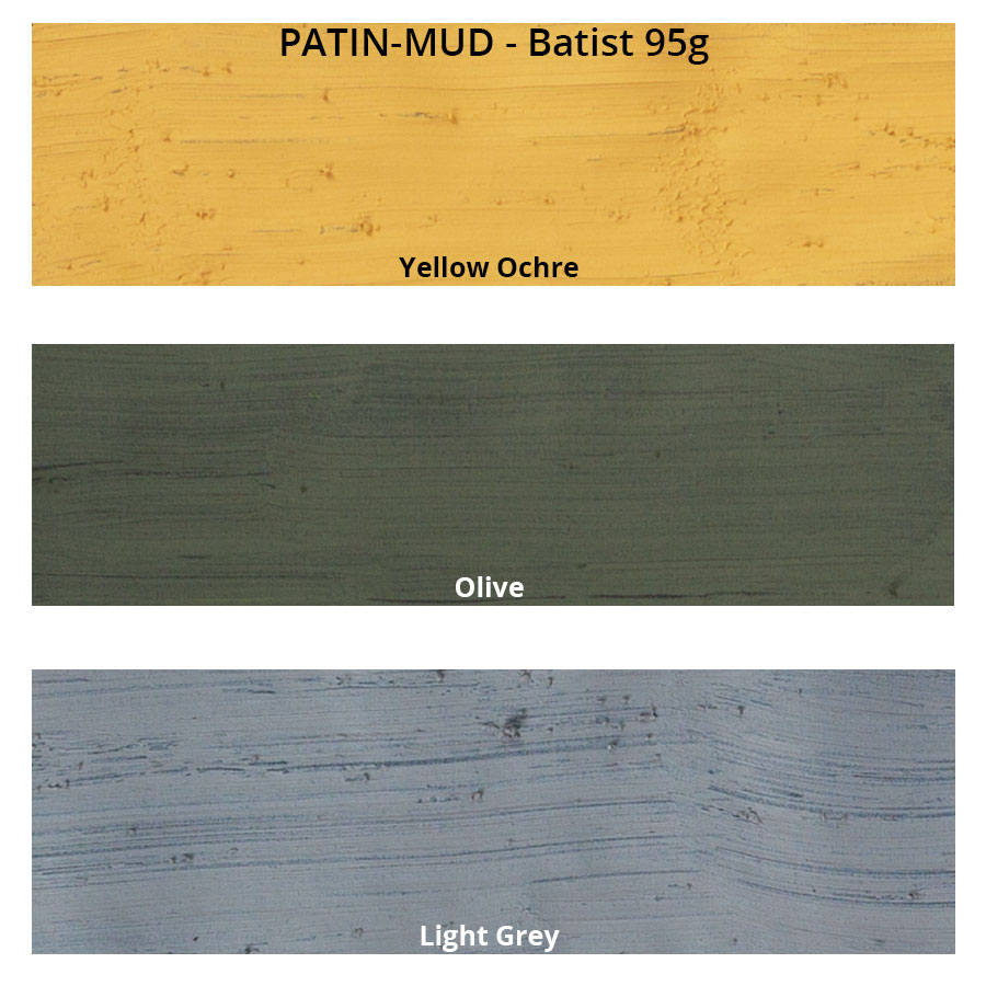 PATIN-MUD 3er Set - Helle Farben - Patinierschlamm - Farbkarte auf Batist