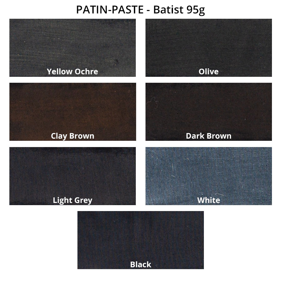 PATIN-PASTE-SET XXL - 7 Patinierpasten - Helle Farben - Farbkarte auf Batist