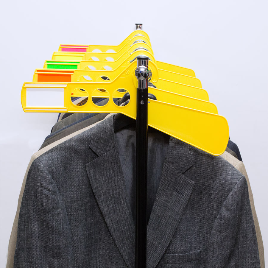 Kleiderstangen-Einteiler mit Einschub - Bügelform (gelb) mit Neon Pappkarten