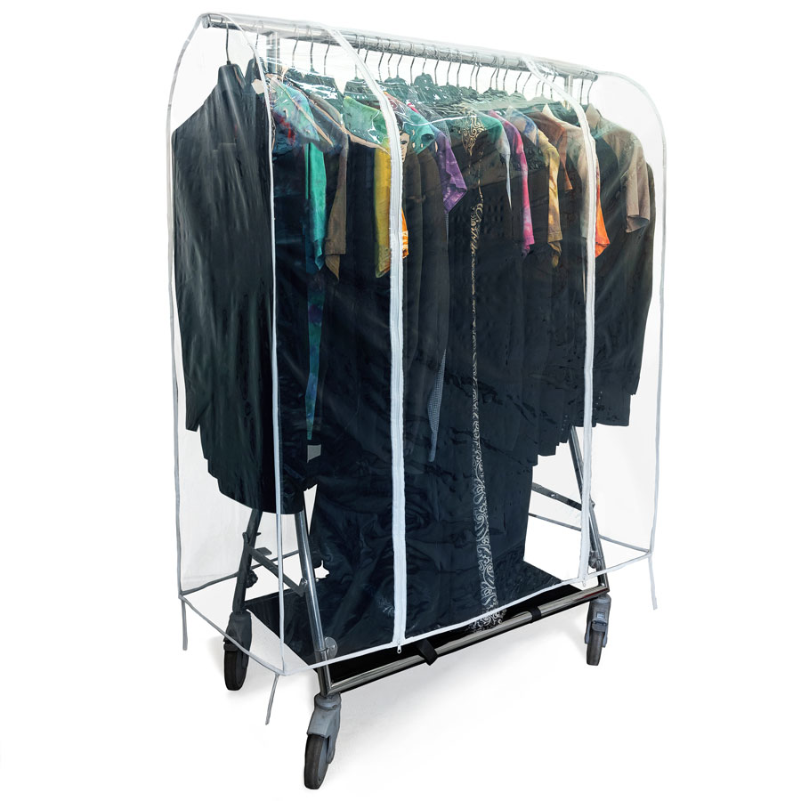 Transparent protective cover with zipper on clothes rail