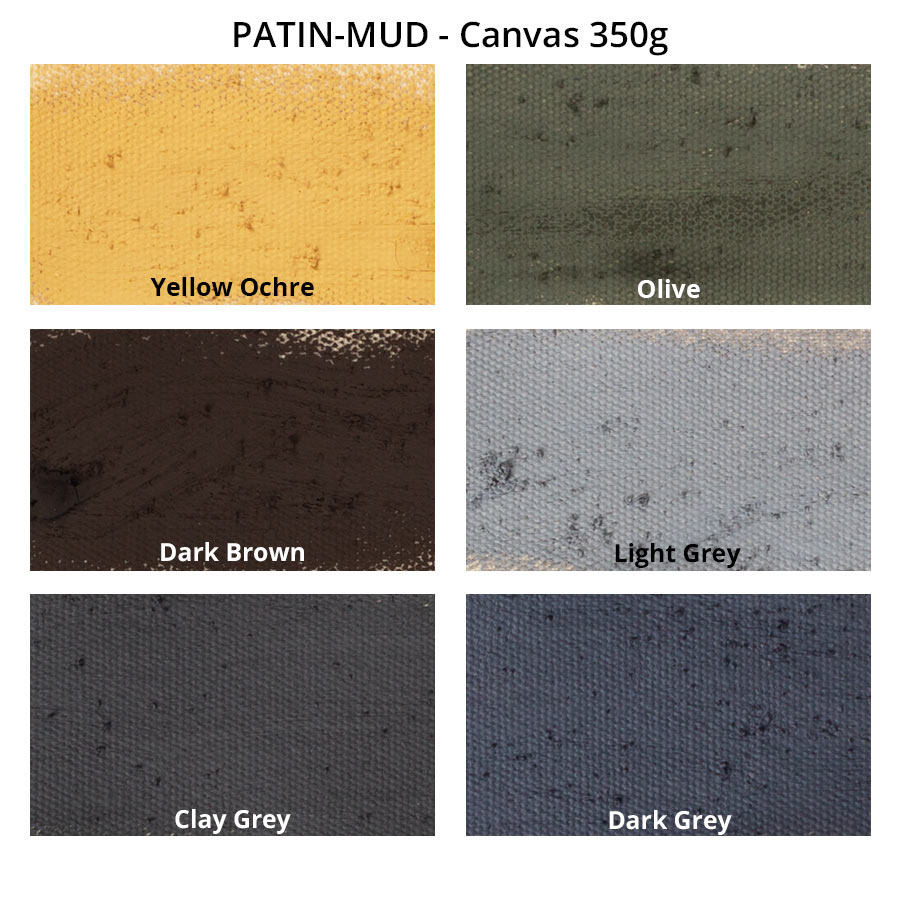 PATIN-MUD XXL SET - 6 Farben - Patinierschlamm - Farbkarte auf Canvas
