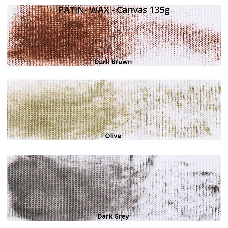 PATIN-WAX 3er-SET - dunkle Farben - Farbkarte auf weißer Canvas