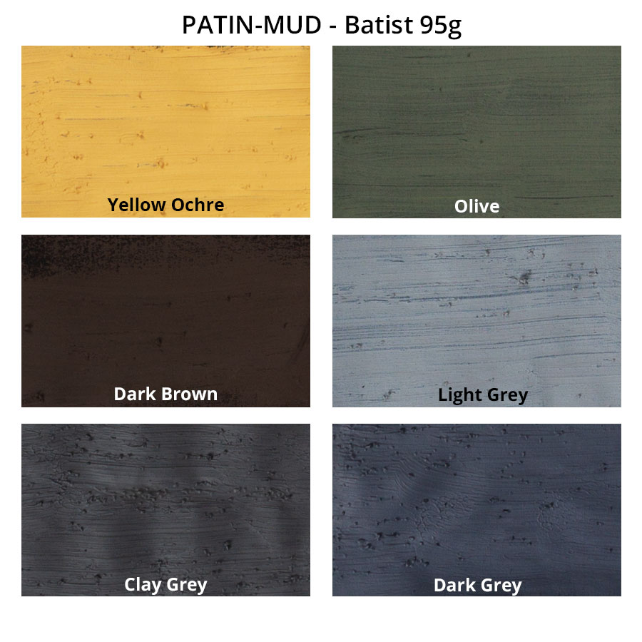 PATIN-MUD XXL SET - 6 Farben - Patinierschlamm - Farbkarte auf Batist