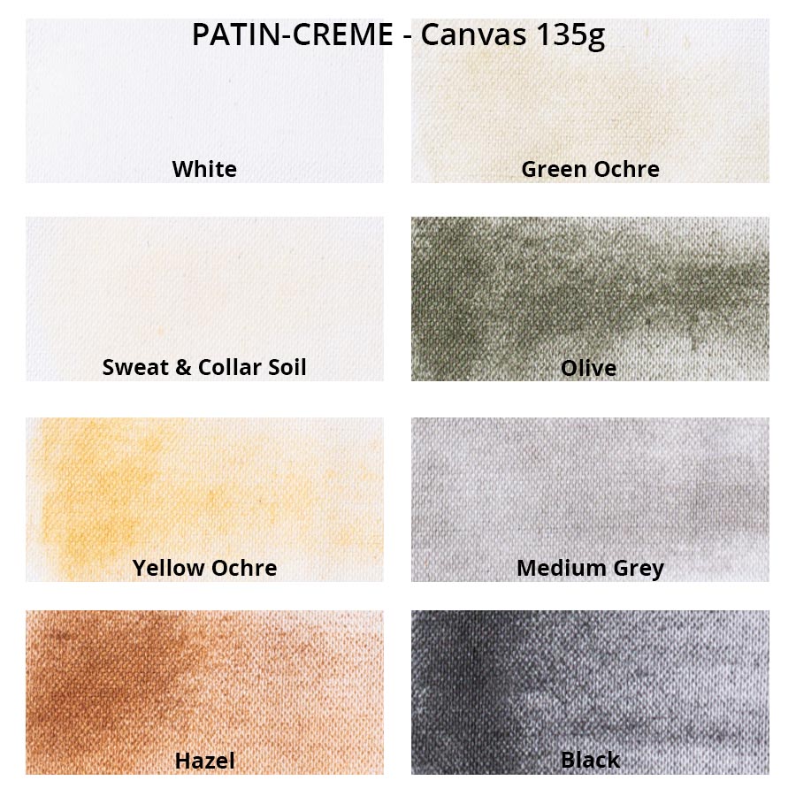 PATIN-CREME XXL Set -Distressing Creme colour chart on white canvas