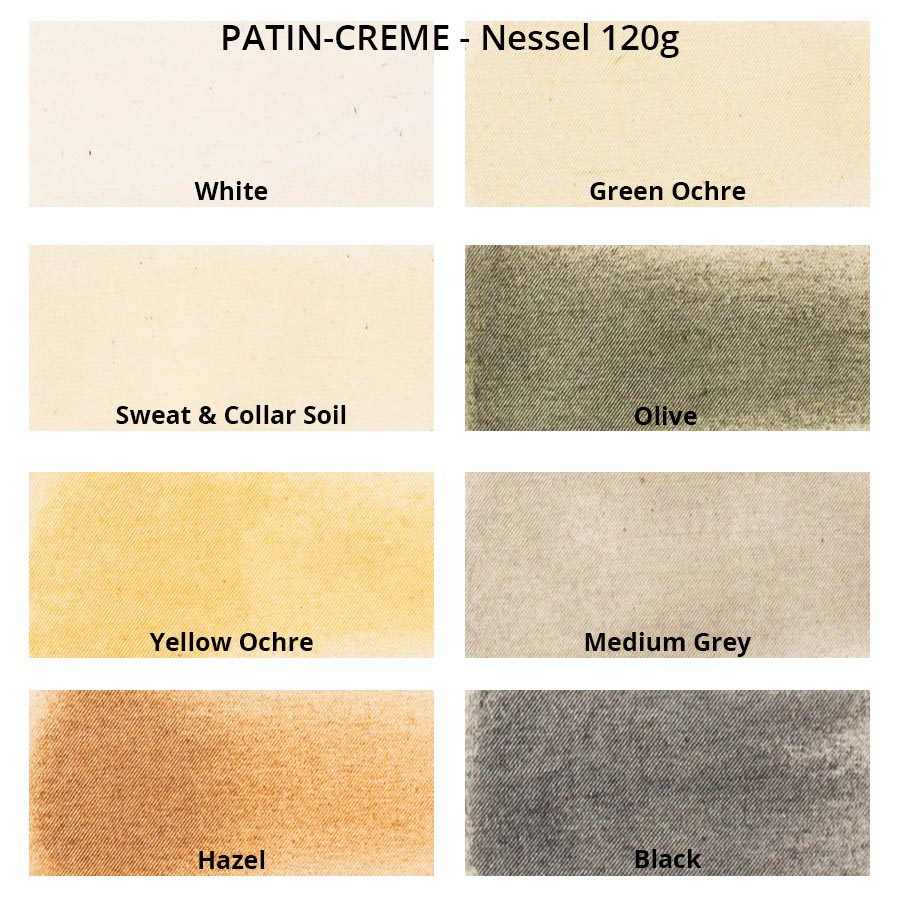 PATIN-CREME XXL Set -  Distressing Creme colour chart on Nessel