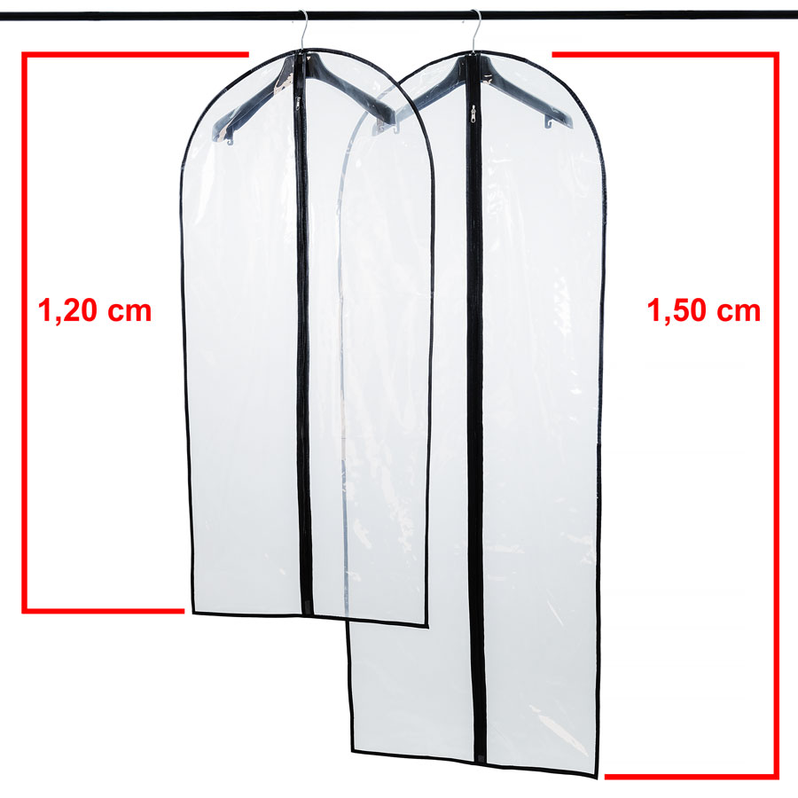 Stabile transparente Kleiderschutzhuellen, zwei Groessen 120 cm / 150 cm