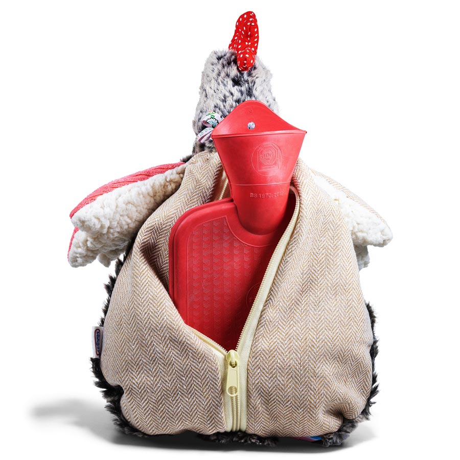 Saenger Huhn Bertha Wärmflasche 0,8L Hühner-Plüschtier Rückenansicht