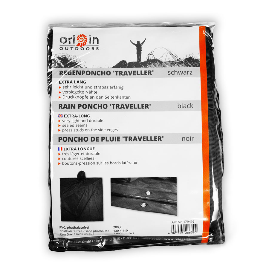 Poncho Black Origin Weather protection Waterproof foldable in the packaging