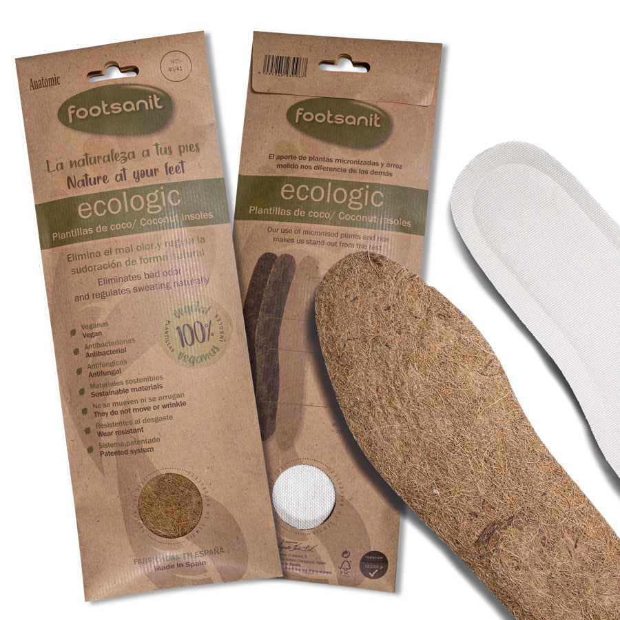 Flat organic coconut insole anatomically shaped - Packaging