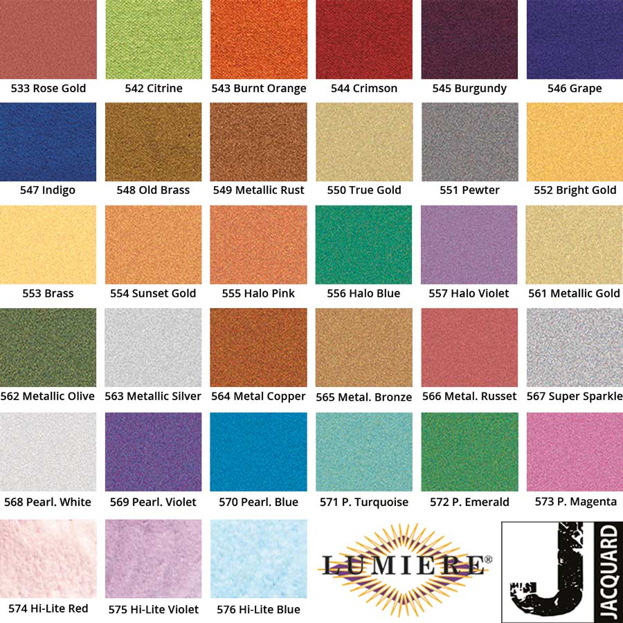 Jacquard Lumiere: Farbkarte Perlglanz - Irisierend & Metallicfarben 