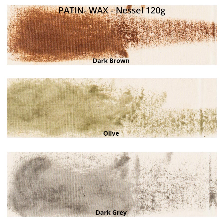 PATIN-WAX 3er-SET - dunkle Farben -Farbkarte auf Nessel