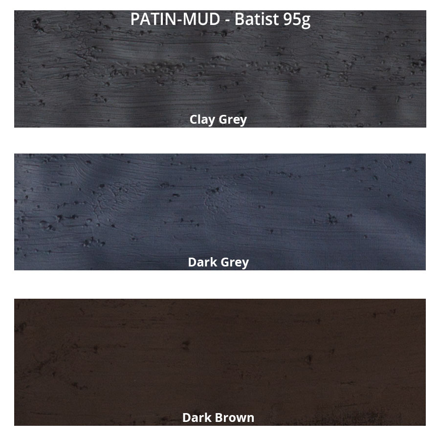 PATIN-MUD 3er Set - Dunkle Farben - Patinierschlamm - Farbkarte auf Batist