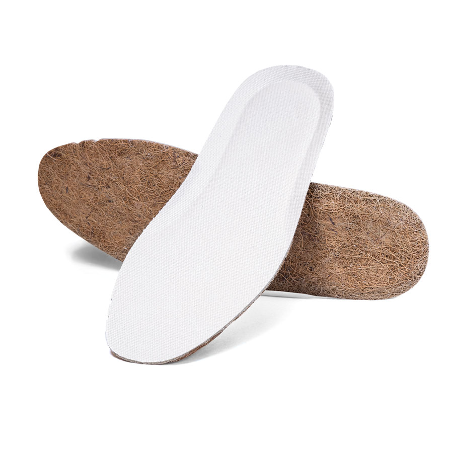 Flat organic coconut insole anatomically shaped - front and back view