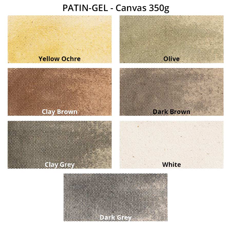 PATIN-GEL-SET XXL - 7 Distressing Gels - colour chart on canvas